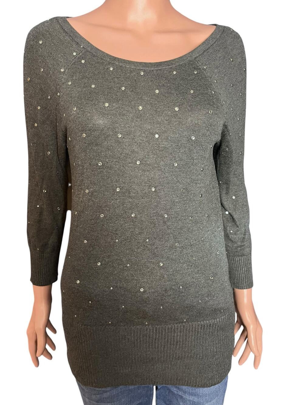 White House Black Market Rhinestone Stud SweaterTunic Small 270705 Quiet Luxury
